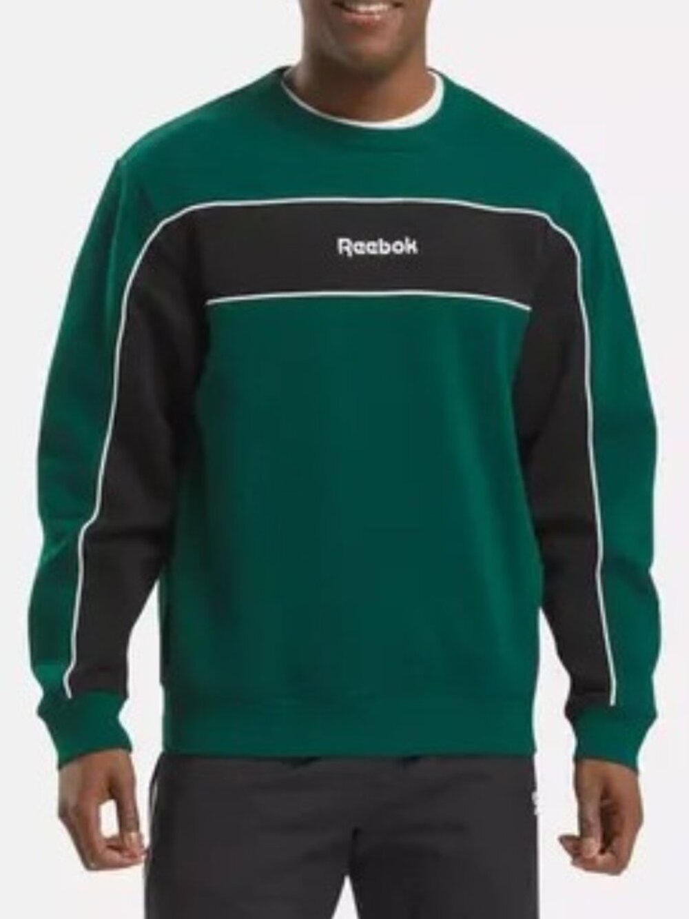 Reebok Striped Collegiate Green Crewneck Sweatshirt